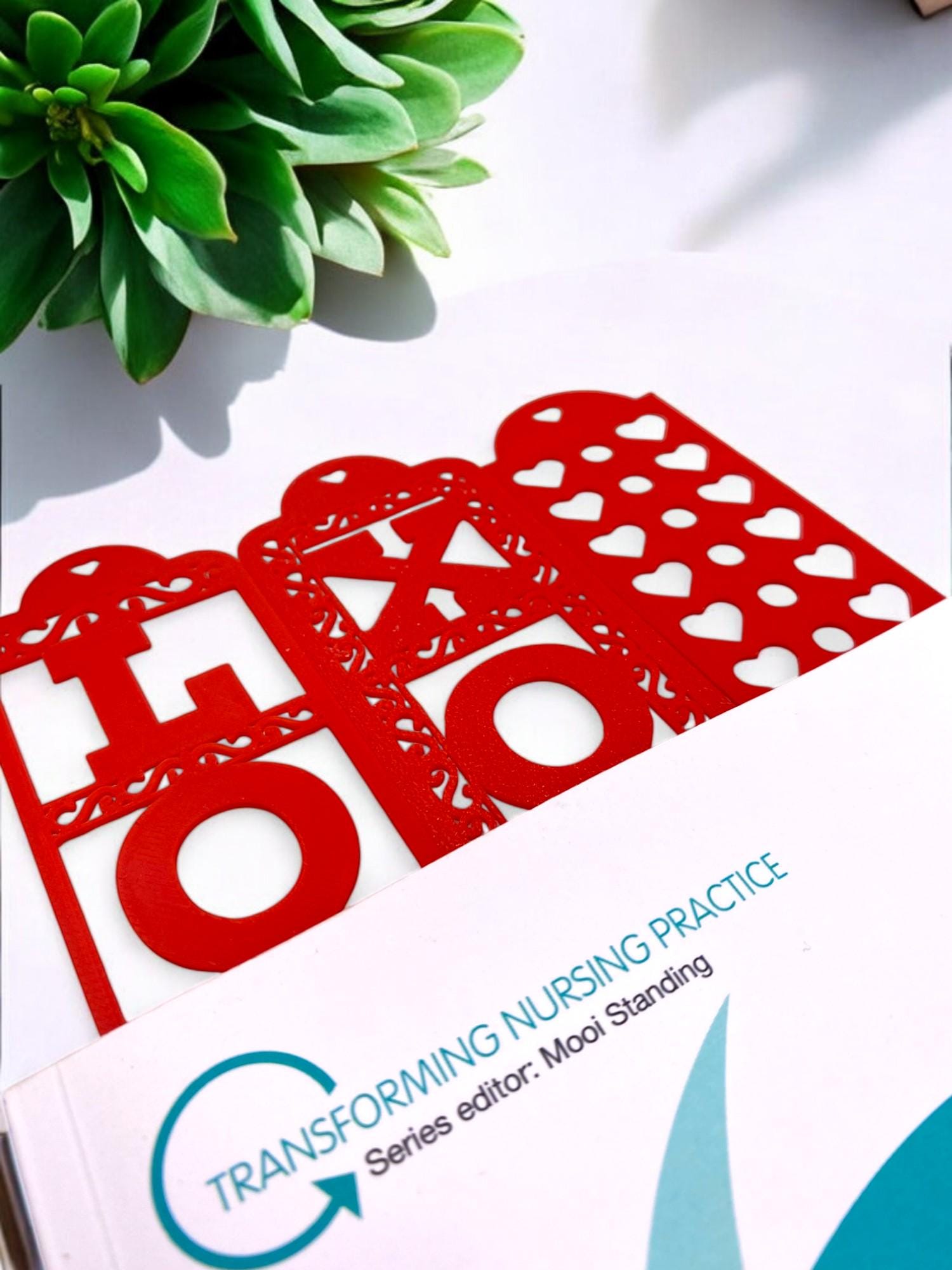 Valentine's Day Bookmark: Red Hearts & XOXO, Romantic Gift